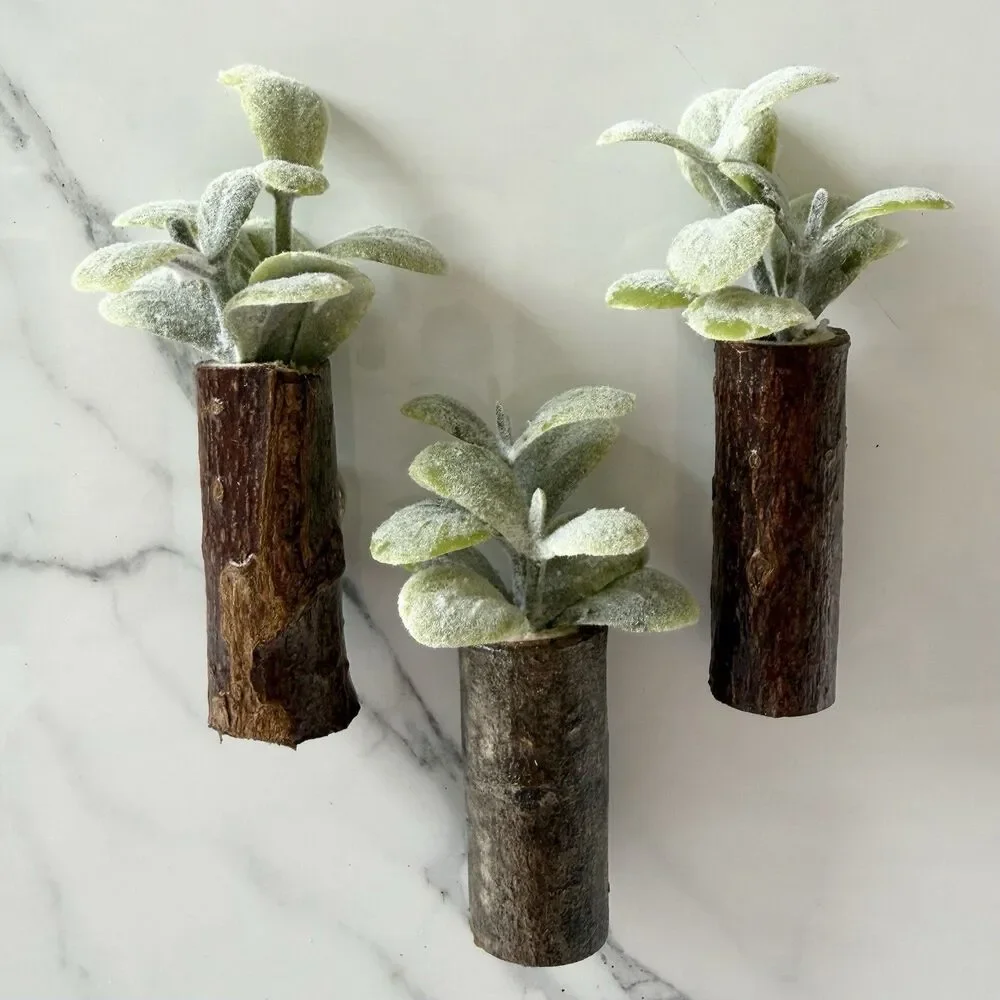 Handmade Mini Green Faux Plant Magnet In Stick Vase